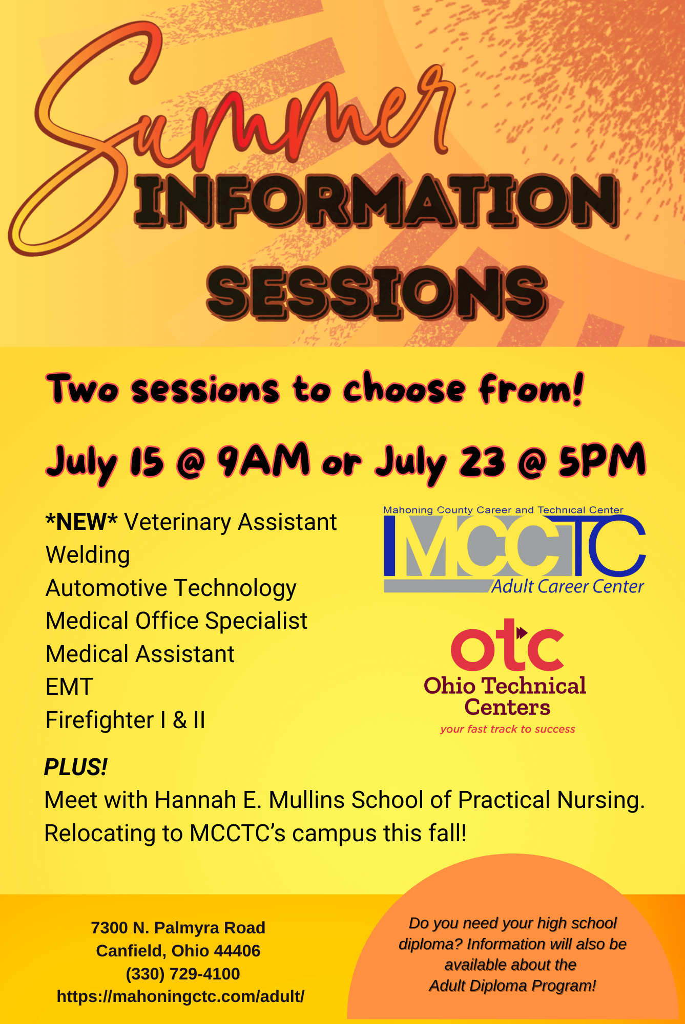MCCTC Summer Information Sessions!